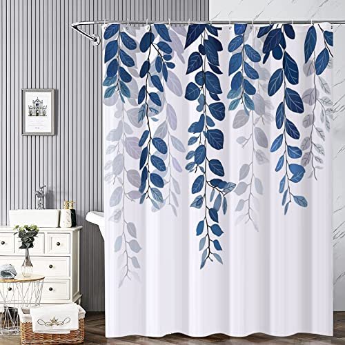 REZAYMRS Blue Leaf Shower Curtain with 12 Hooks. 72''x72'' Waterproof Polyester Fabric Shower Curtains for Bathroom. Weighted Hem Bathtubs Hotel Curtain. Machine Washable. Quick Dry