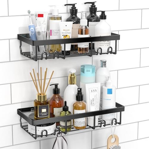 Moforoco Shower Caddy Shelf Organizer Rack. Self Adhesive Black Bathroom Shelves Basket. Home Farmhouse Wall Shower Inside Organization and Storage Decor Rv Accessories. First Apartment Essentials