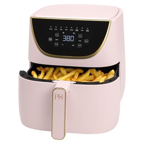 Paris Hilton Air Fryer. Large 6-Quart Capacity. Nonstick Made without PFAS. Touchscreen Display. 8-in-1 (Air Fry. Roast. Broil. Bake. Reheat. Keep Warm. Pizza. Dehydrate). Dishwasher Safe. Pink