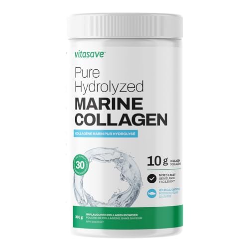 Vitasave Marine Collagen Peptides Powder – 10g Hydrolyzed Protein per Serving – Wild-Caught Fish Collagen Supplement for Skin. Hair. Nails & Joint Support – Unflavoured. Non-GMO. Gluten-Free – 30 Day Supply