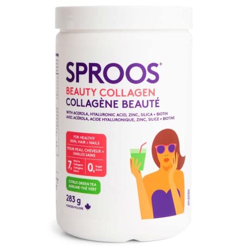 Sproos Beauty Collagen | Hydrolyzed Collagen Powder + Biotin. HA. Zinc | Enhanced Collagen Peptides Powder. Citrus Green Tea Flavour. Tub. 283g