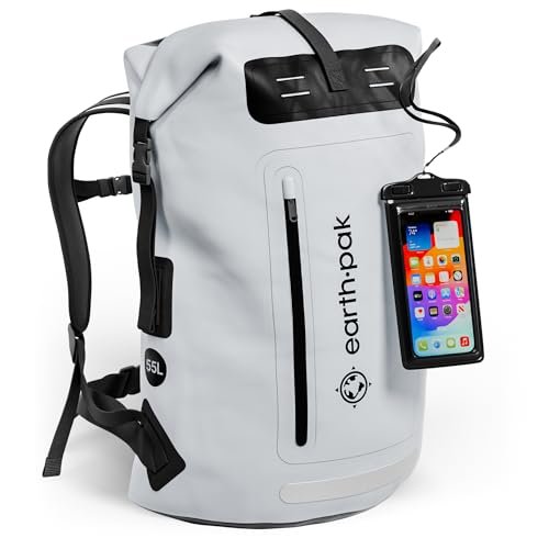 Earth Pak Waterproof Backpack Heavy Duty Roll-Top Closure with Easy Access Front-Zippered Pocket with Waterproof Phone Case