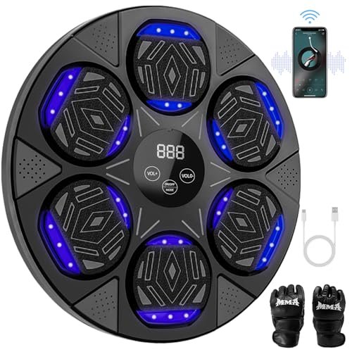 2025 Upgrade Music Boxing Machine with Gloves. Wall Mounted Smart Bluetooth Music Trainer with LED. Electronic Focus Agility Training Digital Boxing for Kids and Adults