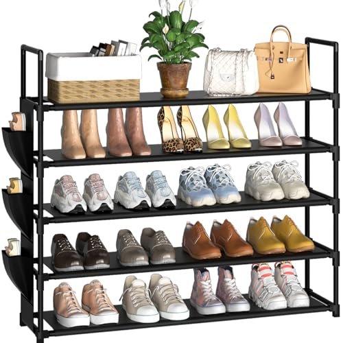 Shoe Rack 5 Tier Shoe Organizer Shoe Storage 20-25 Pairs for Closet Entryway Shoes Holder Space Saving Tall Shoes Shelf for Bedroom Garage Door