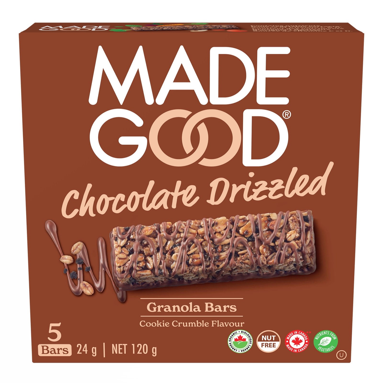 MadeGood Cookie Crumble Chocolate Drizzled Granola Bars 5pk. 5 x 24 g