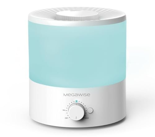 MEGAWISE Cool Mist Humidifiers for Bedroom. BabyRoom. Office and Plants. 0.5 Gal Essential Oil Diffuser with Adjustable Mist Output. 25dB Quiet Ultrasonic Humidifiers. Up to 10H. Easy to Clean