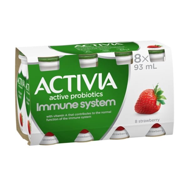 Activia Immune System. Probiotic Yogurt Drink. Strawberry Drinkable Yogurt. 8 Pack. 8x93ml Yogurt Drink