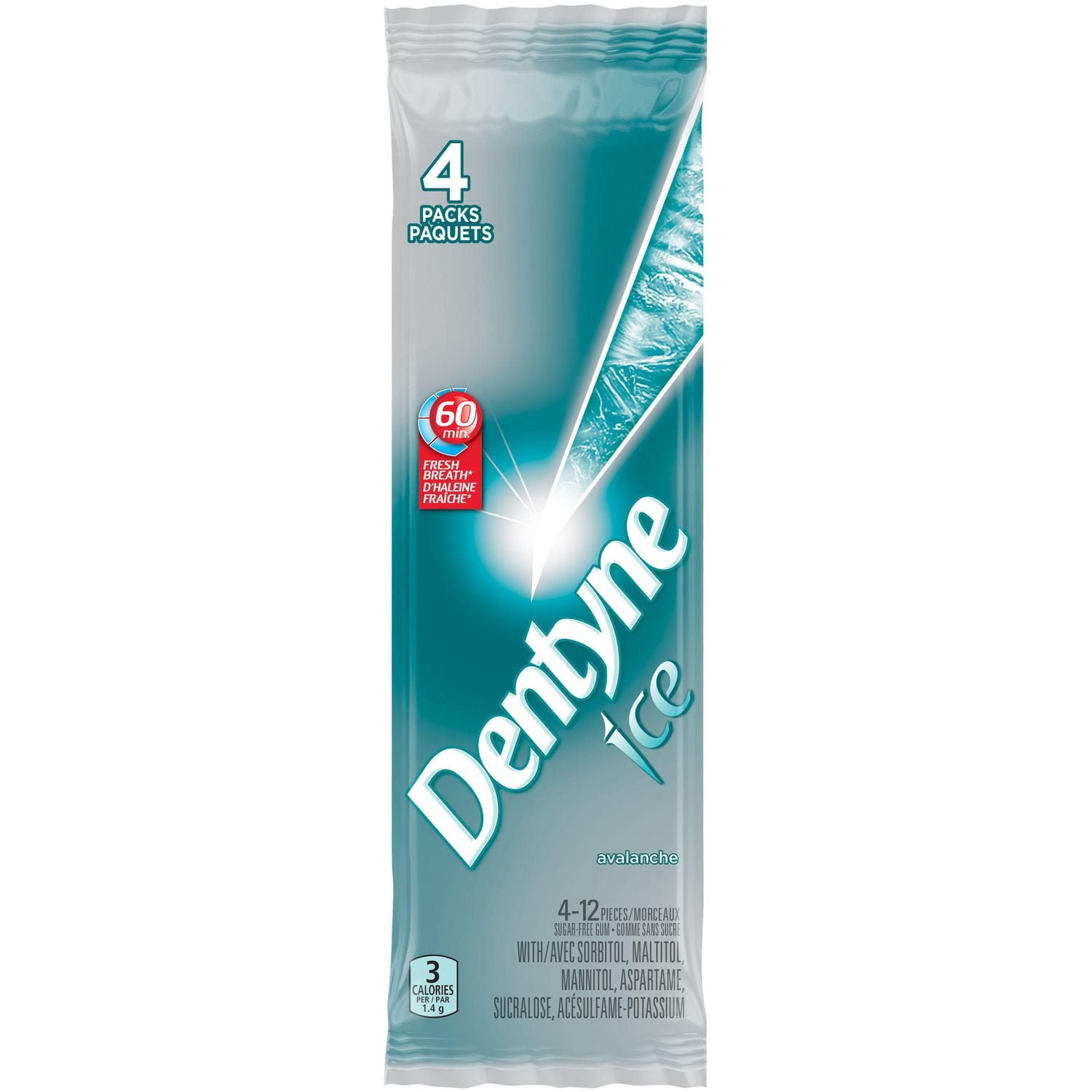 Dentyne Ice Avalanche. Sugar Free Gum. 4 Pack  (12 Pieces per pack). 48 count