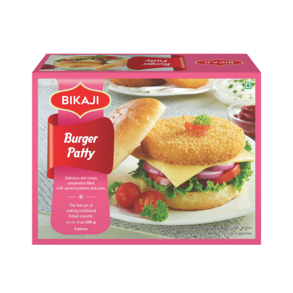 Bikaji Frozen Burger Patty. 6 Pieces (396g). Delicious and Crispy Preparation Filled with Spices. Potatoes and Peas