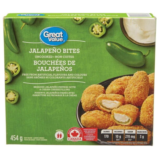 Great Value Frozen Jalapeno Bites Appetizers. 454g