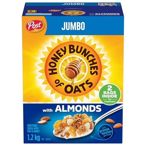 Post Honey Bunches of Oats with Almonds Breakfast Cereal. with Crunchy Granola-Oat clusters. Jumbo Size 1.2Kg
