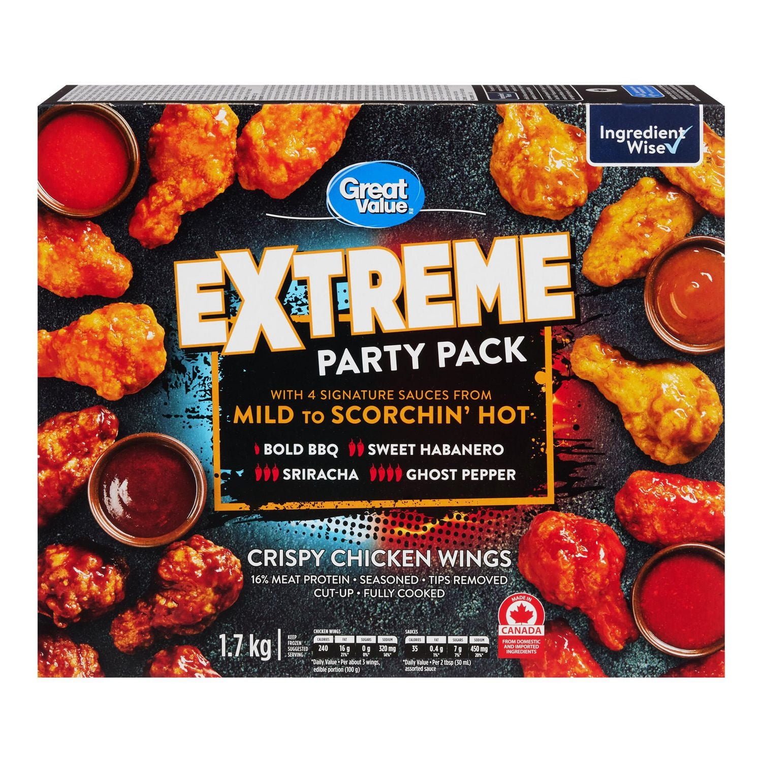 Great Value Extreme Party Pack Crispy Chicken Wings. 1.7 kg