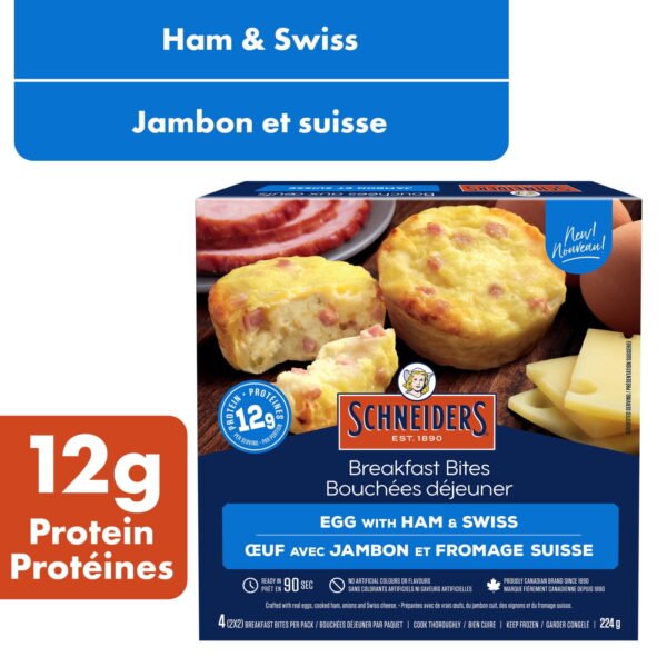 Schneiders Ham & Swiss Egg Breakfast Bites. 4 per pack. 224 g