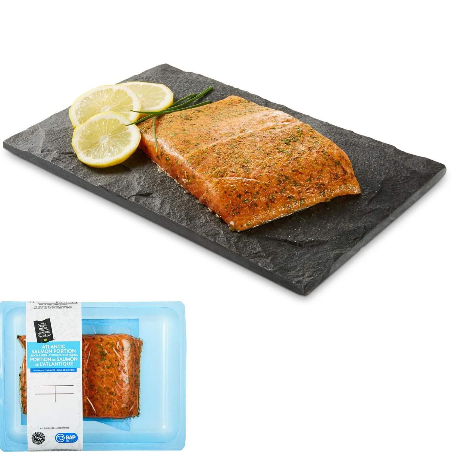 Your Fresh Market Lemon & Herb Atlantic Salmon Portion. 1 piece. 0.40 - 0.50 kg