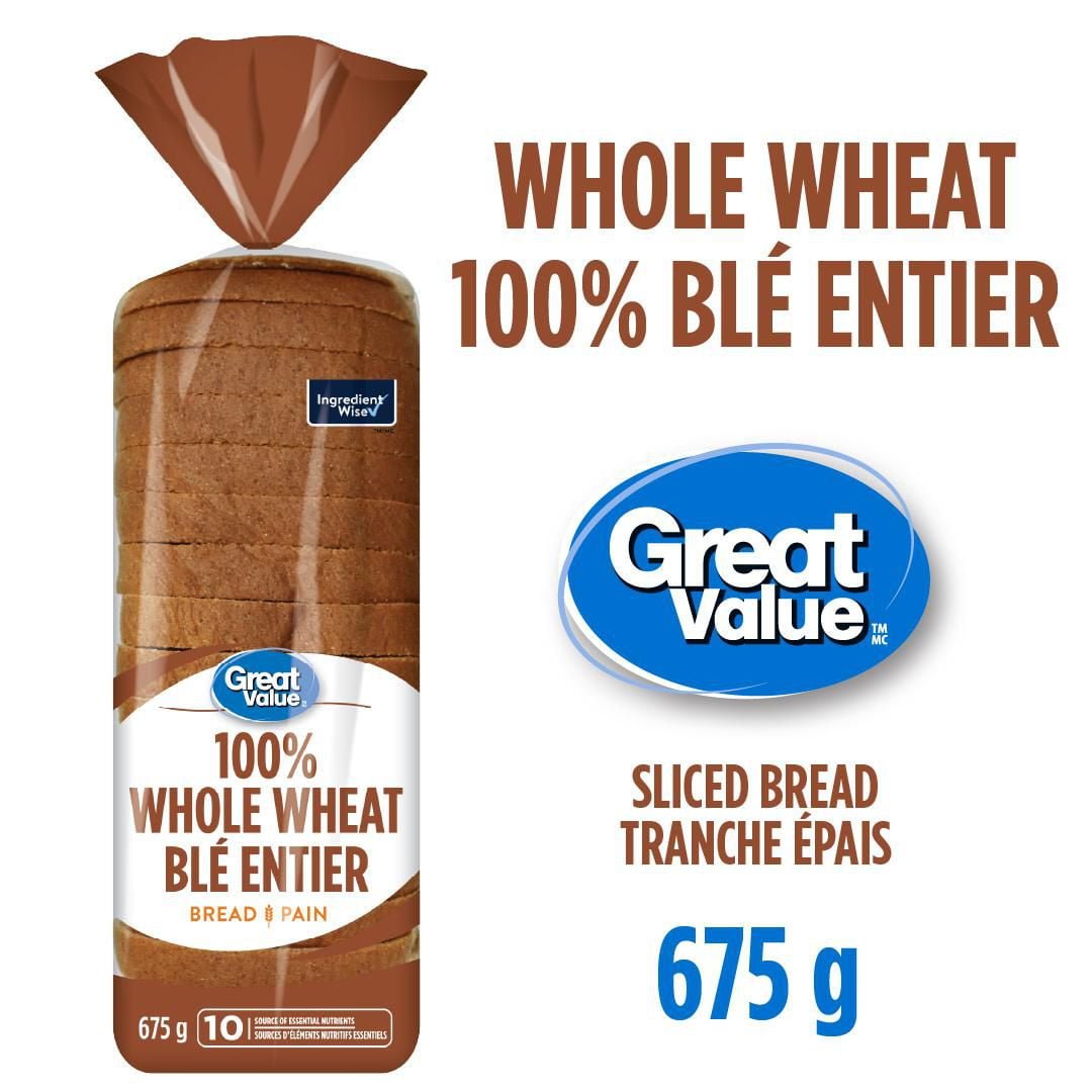 Great Value Whole Wheat Bread. 675 g