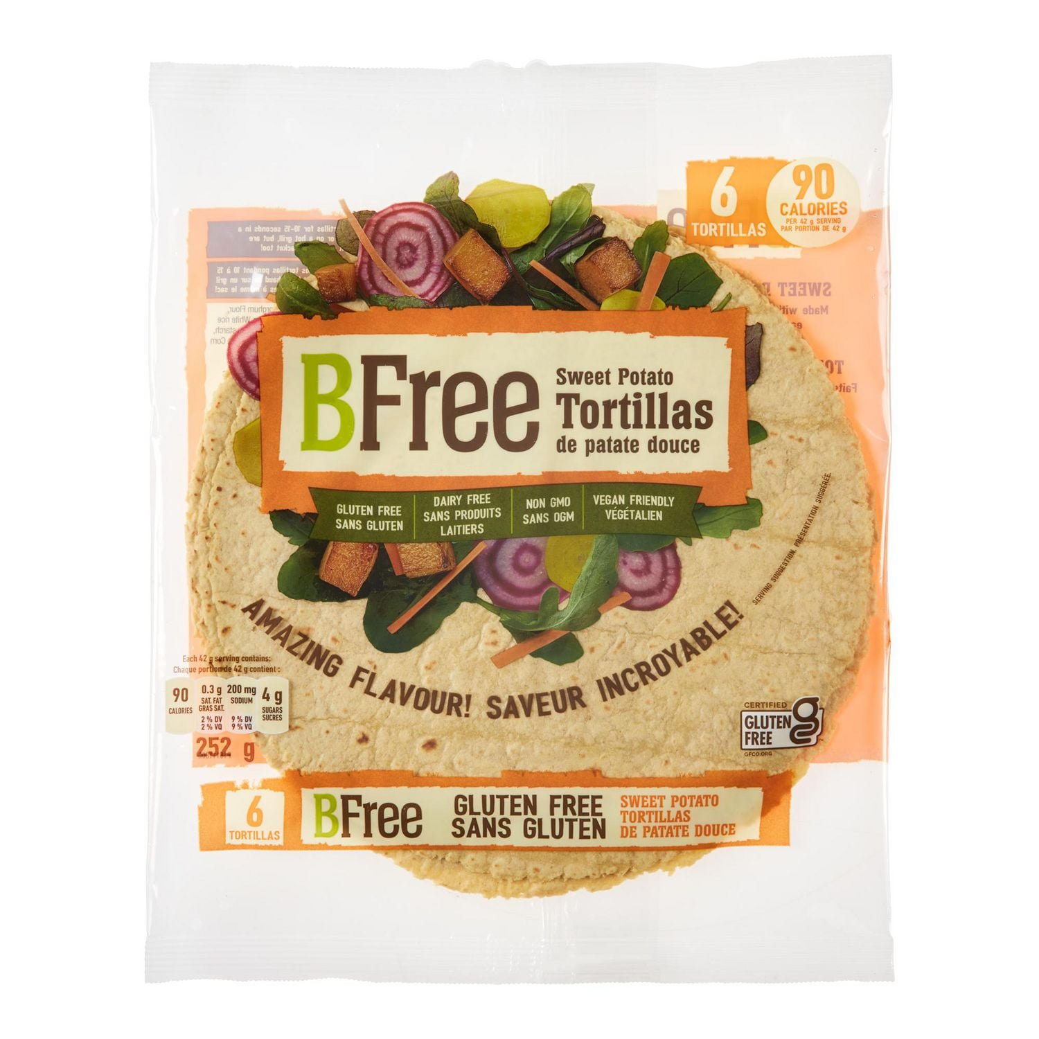 BFree Gluten Free Sweet Potato Tortillas. 6 tortillas. 252 g total
