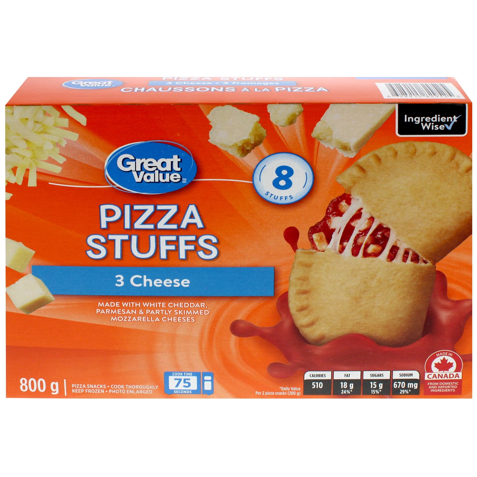 Great Value 3 Cheese Pizza Stuffs. 8 pizza snacks. 800 g