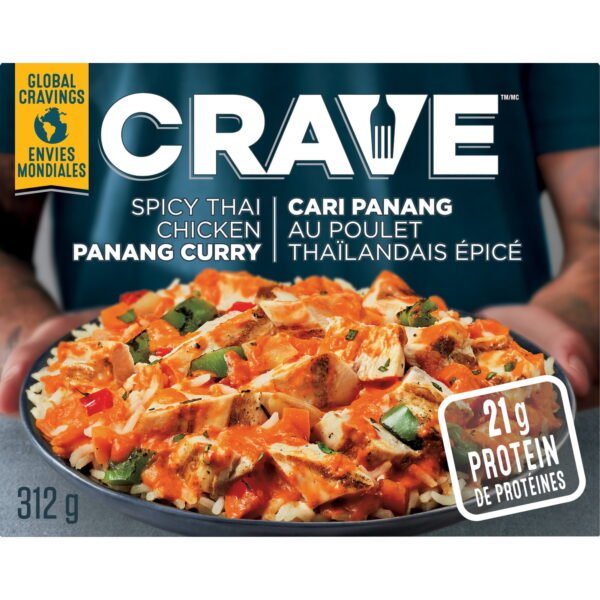 CRAVE Spicy Thai Chicken Panang Curry Frozen Meal. 312 G Box. CRAVE Spicy Thai Chicken Panang Curry Frozen Meal. 312 g Box
