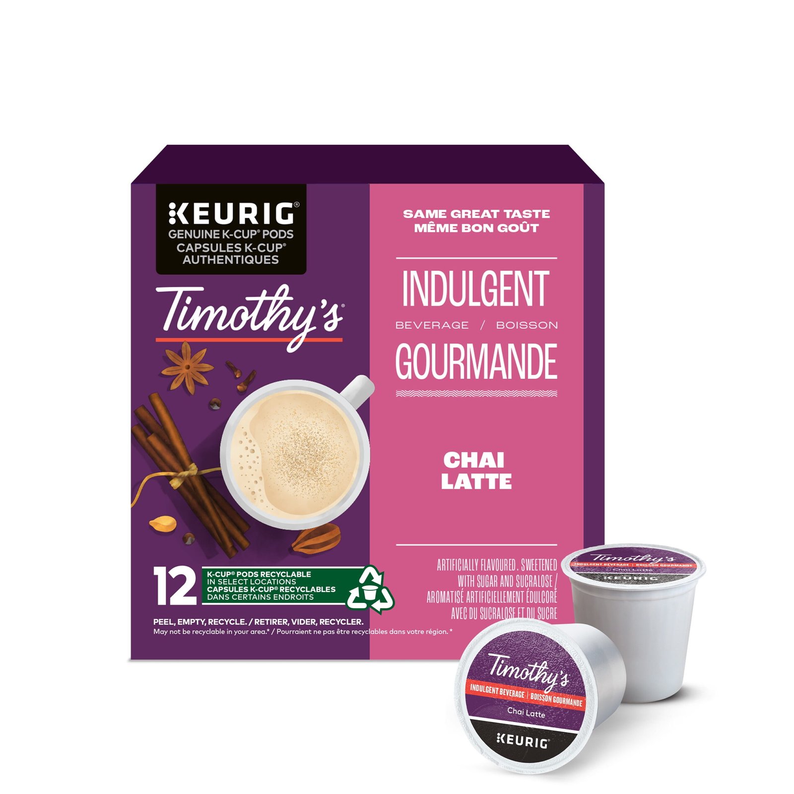 Timothy's Chai Latte K-Cup Coffee Pods. 12 Count For Keurig Coffee Makers. Box of 12 K-Cup® pods