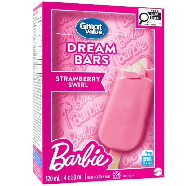 Great Value Barbie Strawberry Swirl Light Ice Cream Bars. 4 x 80 mL