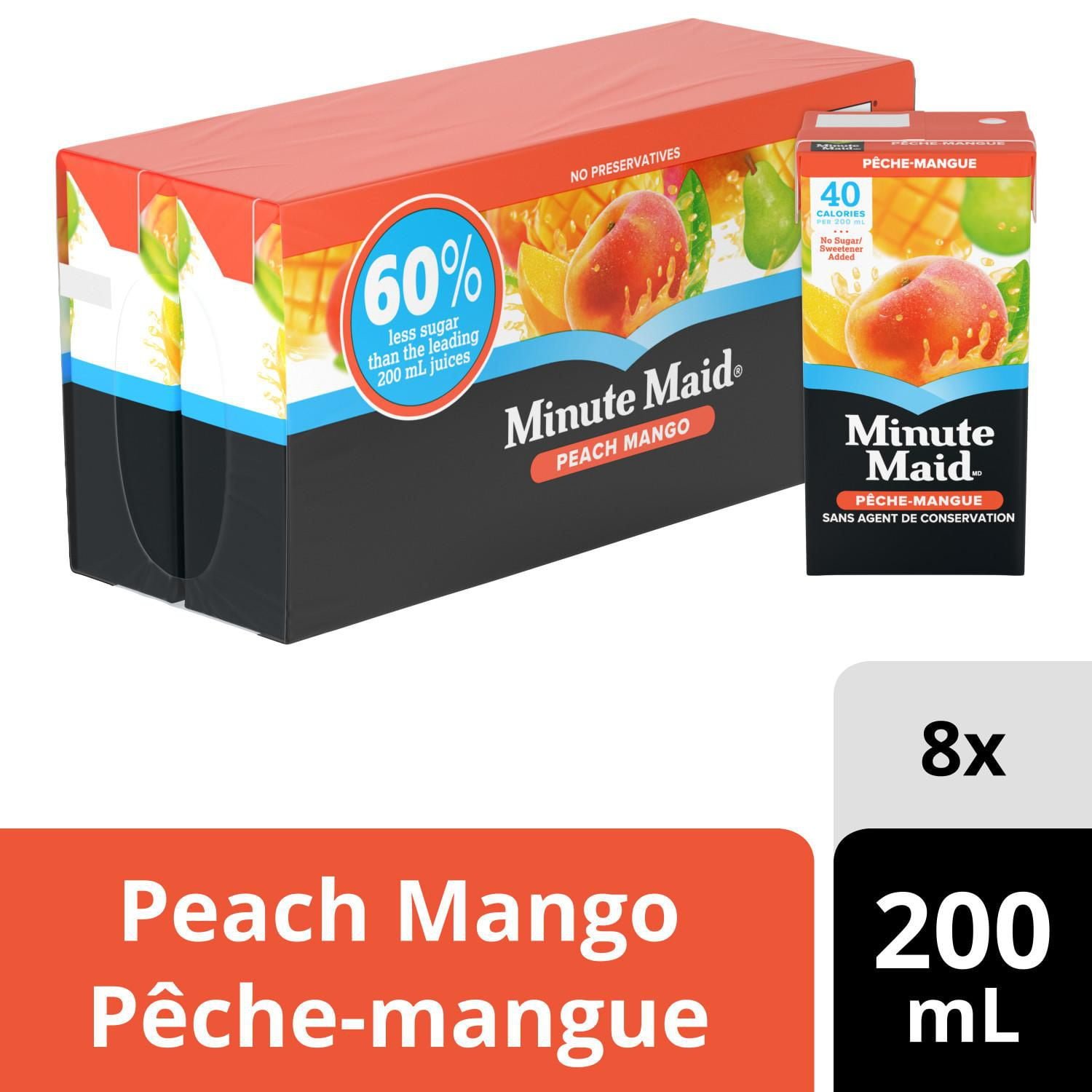 Minute Maid No Sugar Added Peach Mango 200mL carton 8 pack. 200 x mL