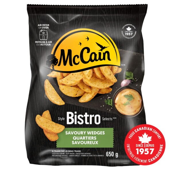 McCain® Bistro Selects™ Savoury Wedges. Made in Canada from domestic and imported ingredients. 650g